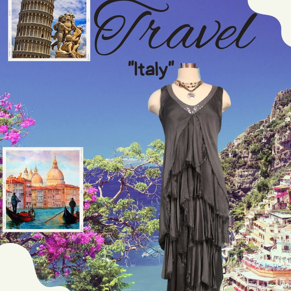 Grey Italian silk ruffled dress